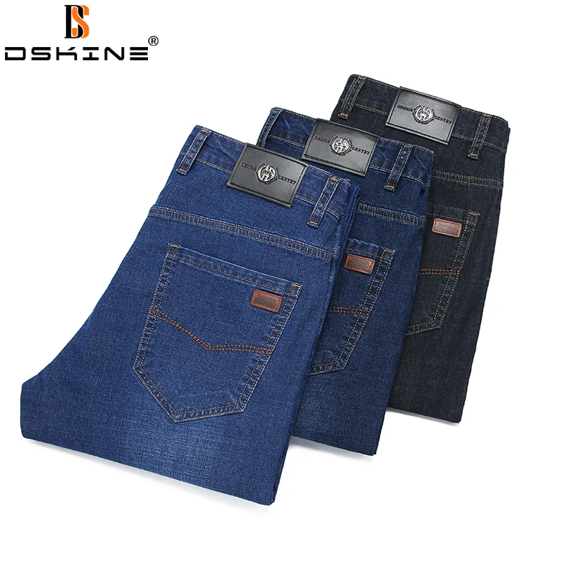 

Мужские осенние джинсы в деловом стиле, весенние повседневные Прямые брюки для улицы, мужские классические легкие эластичные джинсы, Мужск...