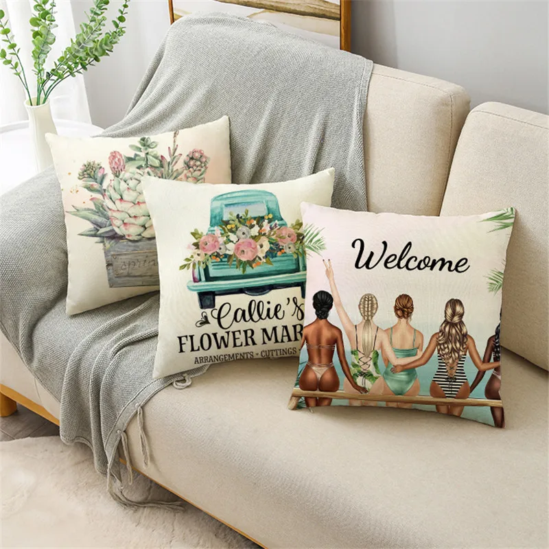 

Sofa Decor Throw Pillow Linen Flower Set Living Room Decor Pillowcase Kawaii Room Decor Decor Pillow Pink Decorative Pillows DIY