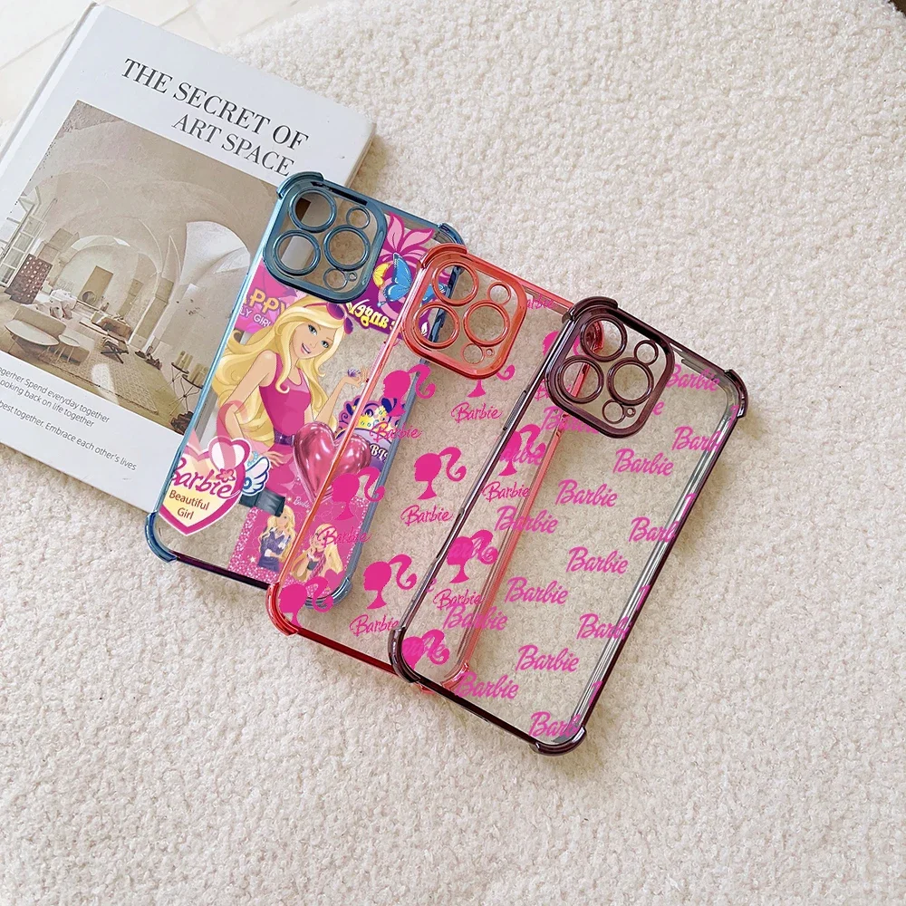 Cute Pink Disney Doll B-Barbies Phone Case For iPhone 16 15 14 13 12 11 Pro Max X XR XSMax 7 8 Plus Shockproof Clear Armor Cover