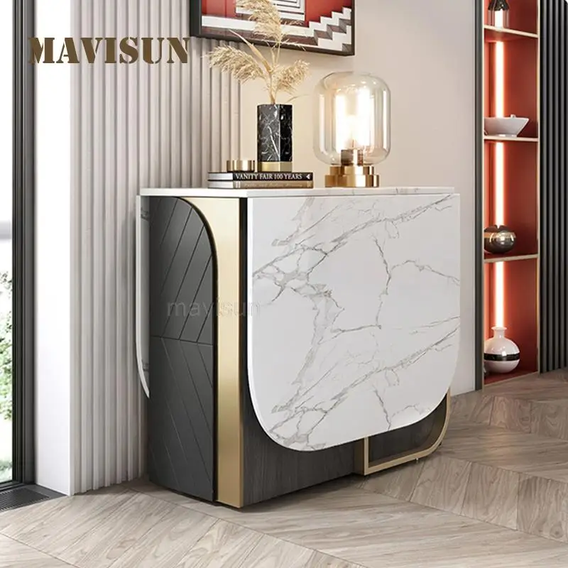 

Light Luxury Folding Dining Table And Chair Combination Post-Modern Simple And Multifunctional Small Household Rock Board Table