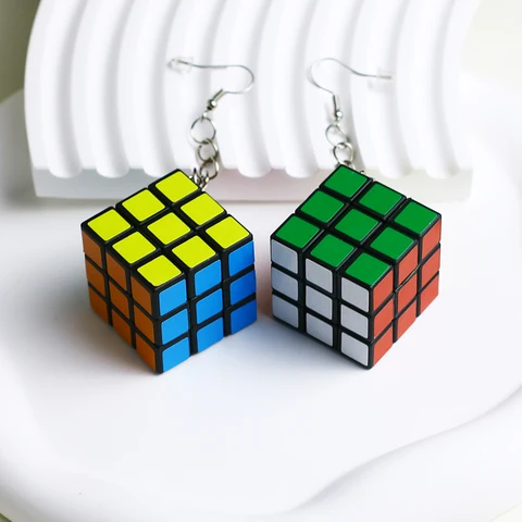 серьги висячие Смешные полимерные 3D висячие серьги Donarsei с волшебным кубом для женщин, разноцветные геометрические висячие серьги с кубиком, ювелирные изделия новинки