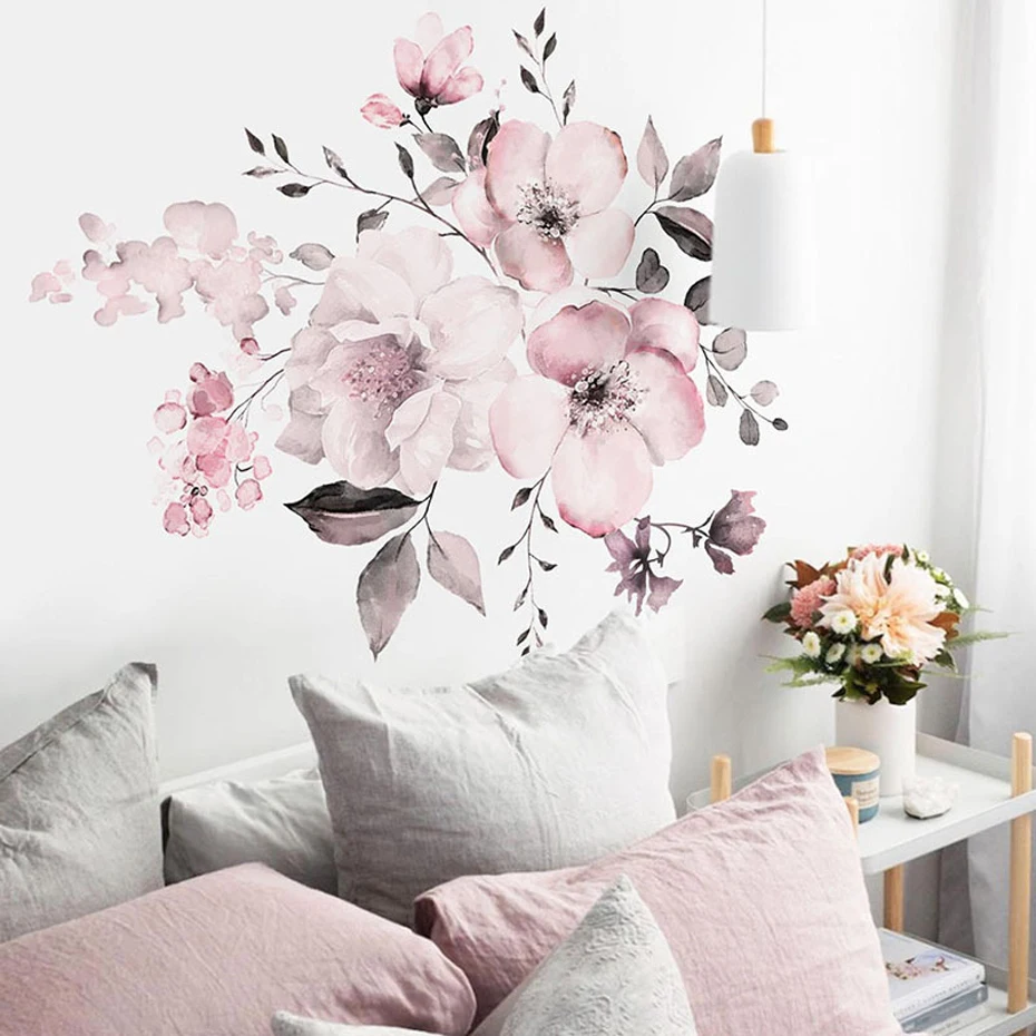 

Pink Flowers Wall Stickers for Kids Room Baby Room Nursery Watercolor Wall Decals Girl Bedroom Home Decor PVC Murals