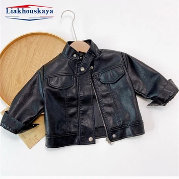 90-160cm Girls Leather Jackets Solid Full Sleeve Zipper Top Jacket Children Fasshion Girls Coat Spring Autumn Kids Clothes 1