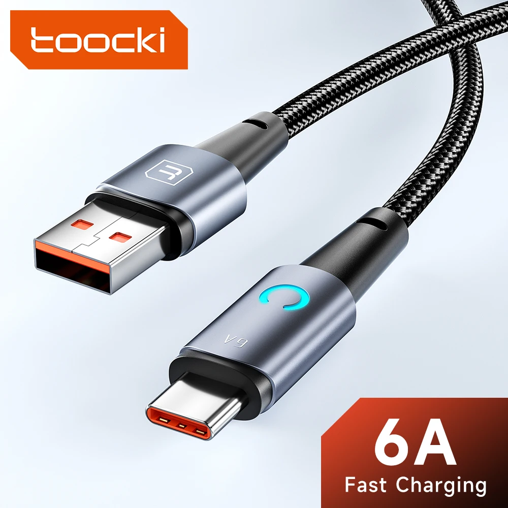 

Toocki 6A USB Type C Cable For Huawei P40 P30 66W Fast Charging USB-C Charger Data Cord For Samsung Realme Oneplus Poco f3