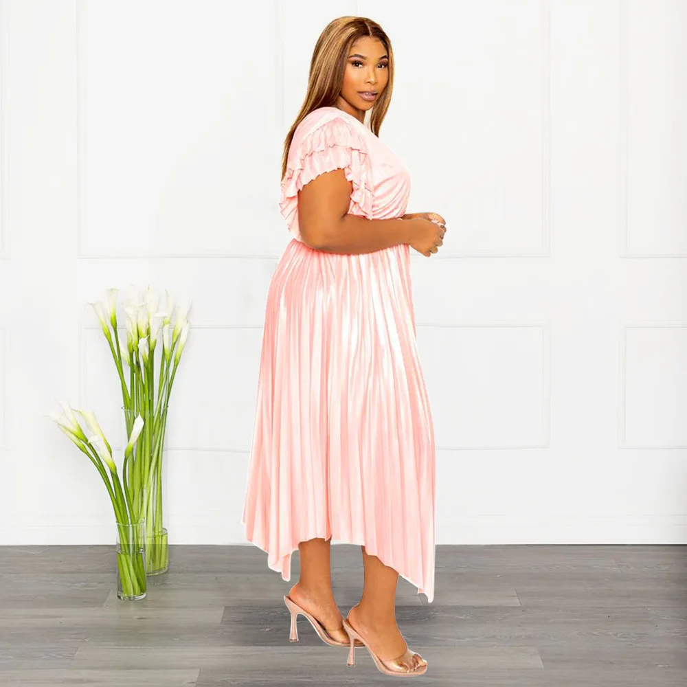 Plus Size Party Dress Women Ruffle V Neck Elegant Pretty Cloth Lady Casual Luxury Robe 2023 Summer Trendy Evening New In Dress