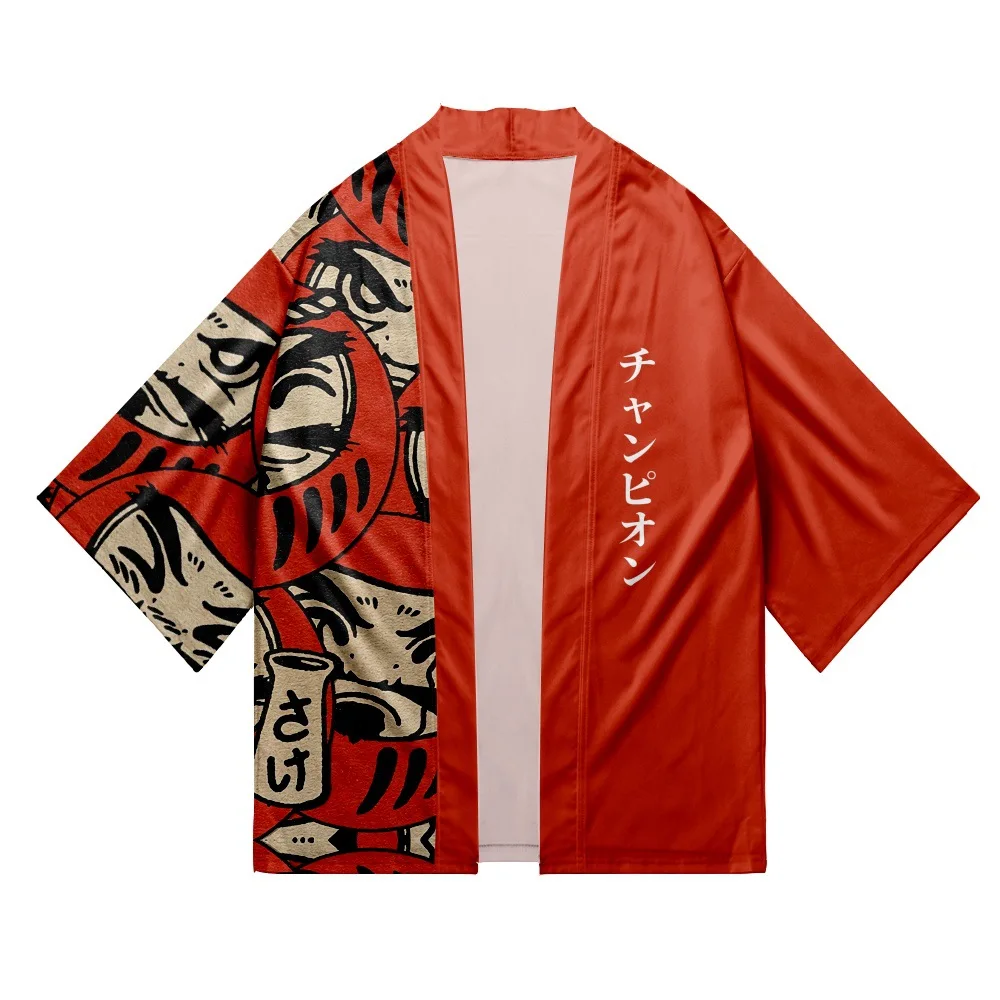 

Japanese Damo Egg Print Cosplay Kimono Fashion Men Women Cardigan Blouse Haori Obi Asian Clothes Oversized Robe 4XL