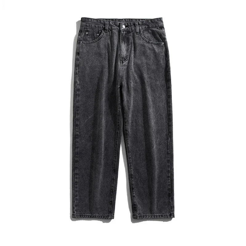 Summer Blue/Black Jeans Men Fashion Casual Straight Jeans Men Streetwear Loose Hip Hop Wide Legs Denim Pants Mens Trousers M-3XL