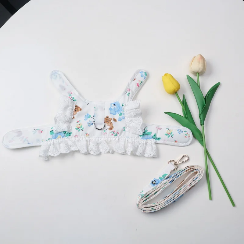 Комплект поводков для собак и кошек регулируемая кружевная Цветочная шлейка