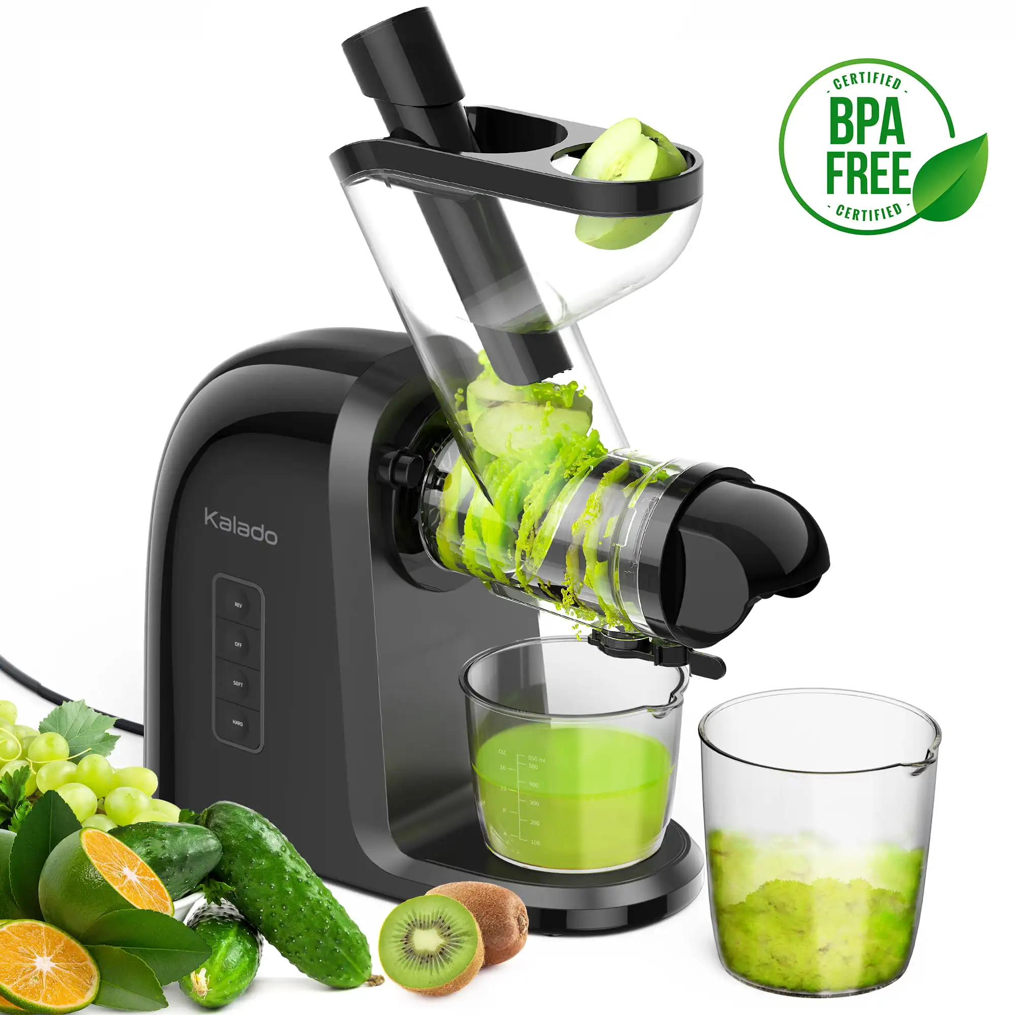 Slow Masticating Juicer,  200W Power Cold Press Juicer, BPA-FREE with Quiet Motor,Keep Fresh and Easy to Clean, 6 stages of pres