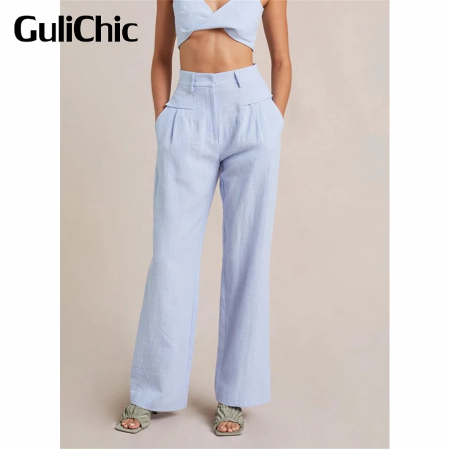 

2.21 GuliChic Casual Comfortable High Waist Straight Pants Trousers Women