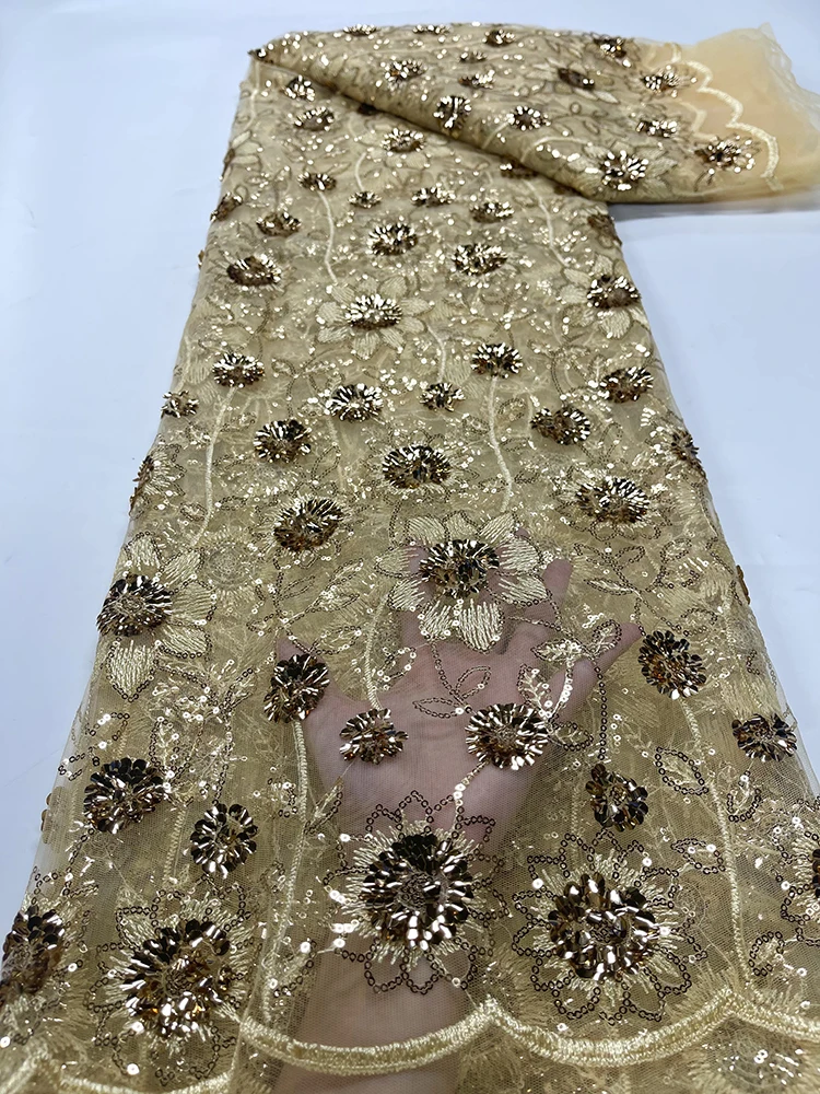 

2023 High Quality African Lace Fabric French Net Sequins Fabric for Sewing Embroidered Lace Tulle Nigerian Lace Fabric 5 Yards