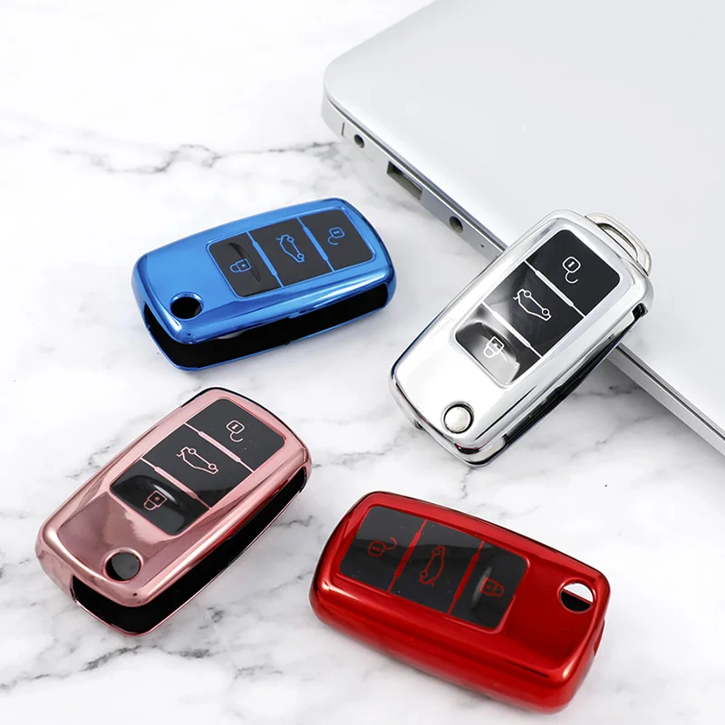 Car Key Cover Case for VW Volkswagen Polo Golf Passat Beetle Caddy T5 Up Eos Tiguan Jetta for Skoda Octavia A5 Holder Keychain