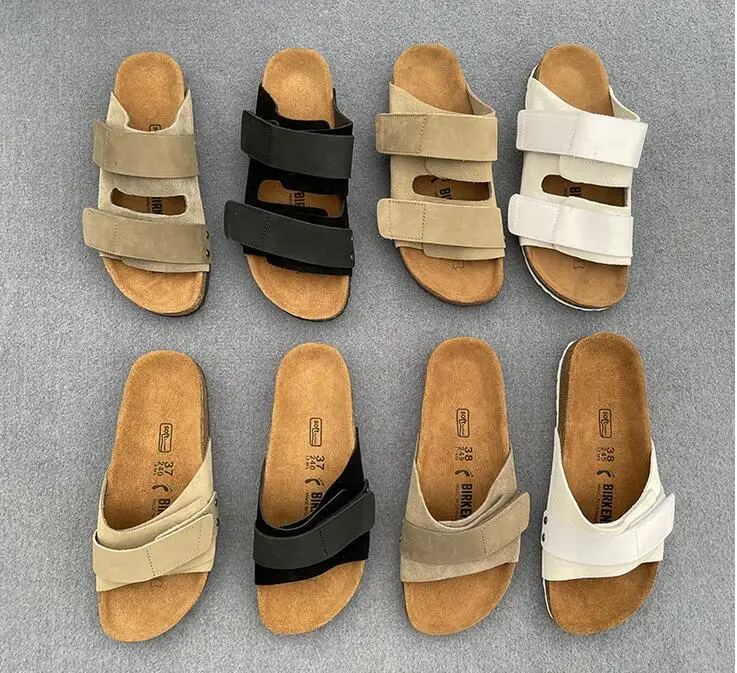 

Birken slippers women wear thick-soled suede sandals with double hook and loop cowhide and cork in summer.