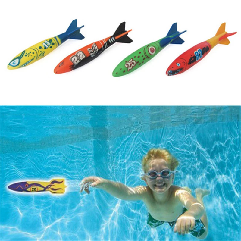 

4pcs/Set Rubber Pool Toy Shark Shape Underwater Rocket Diving Sports Sticks Toys Water Fun Pool Nice Toys Games