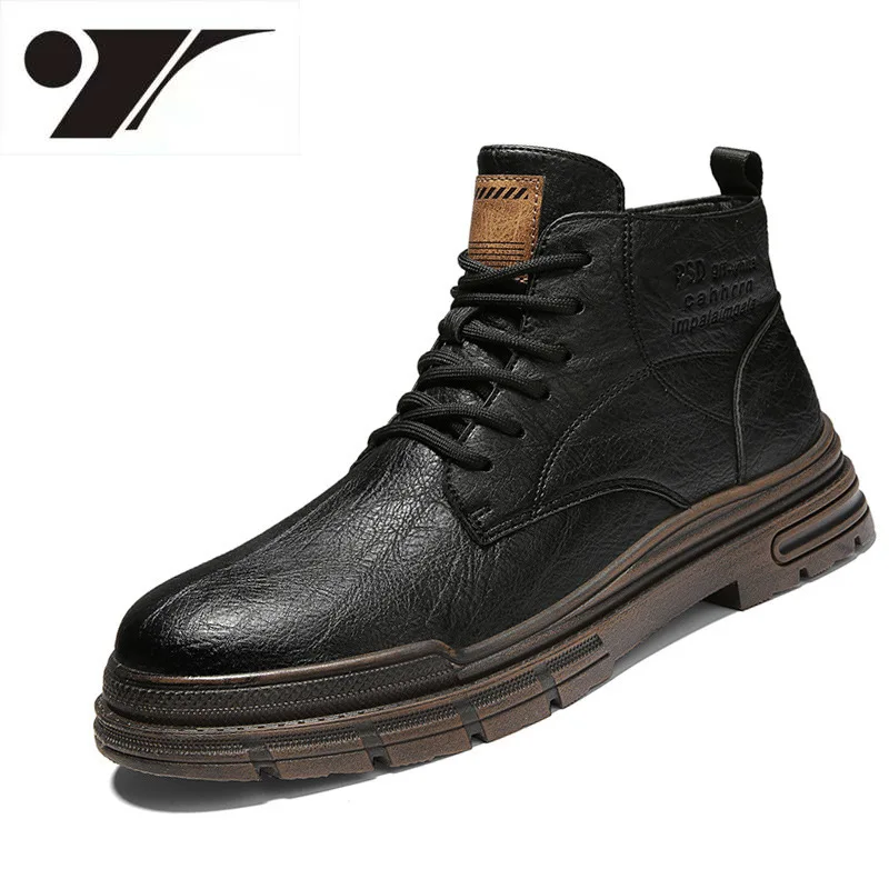 

Trendy High-Top Comfort Men's Shoes British Casual Leather Height Increasing Non-Slip Outdoor Boots Ankle Boots