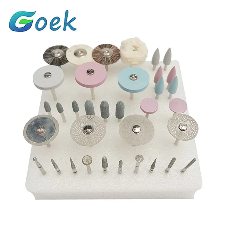 35pcs/Set Dental Popular HP Kit for grinding or polish Ceramics / Porcelain Applied to Laborary DIY Hobbies Diamond Burs brush