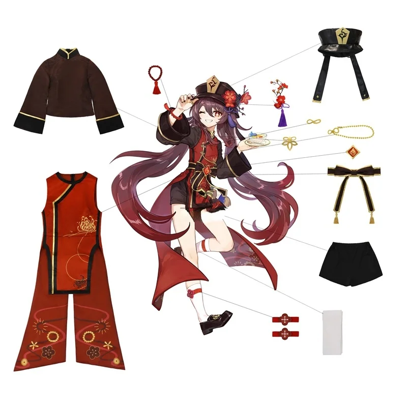 

Game Genshin Impact Hutao Cosplay Costume Hu Tao Uniform Cosplay Chinese Style Halloween Costumes For Women With Hat