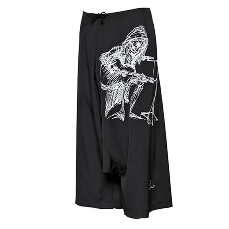 Yohji Yamamoto Hand Painted Guitar Musician Printing Dark Wind For Men And Women Fallow Pants Culottes For Men Wome