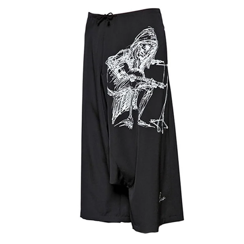 

Yohji Yamamoto Hand Painted Guitar Musician Printing Dark Wind For Men And Women Fallow Pants Culottes For Men Wome