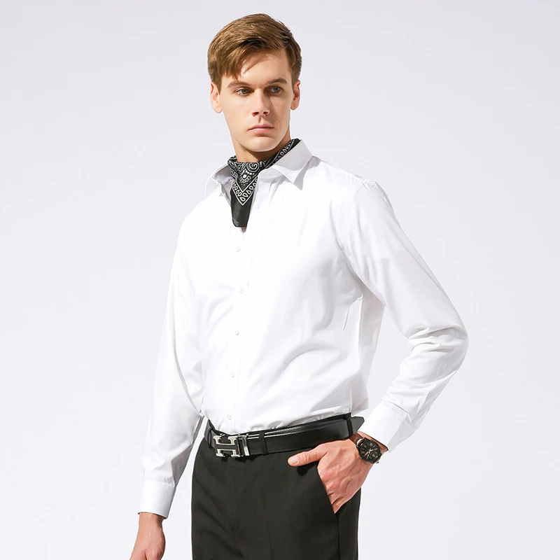 EUOW 2022 Oil-Roof Stain-Resistant Men White Wrinkle Resistant Shirts Long Sleeved Business Casual Bamboo Fiber Formal Shirt