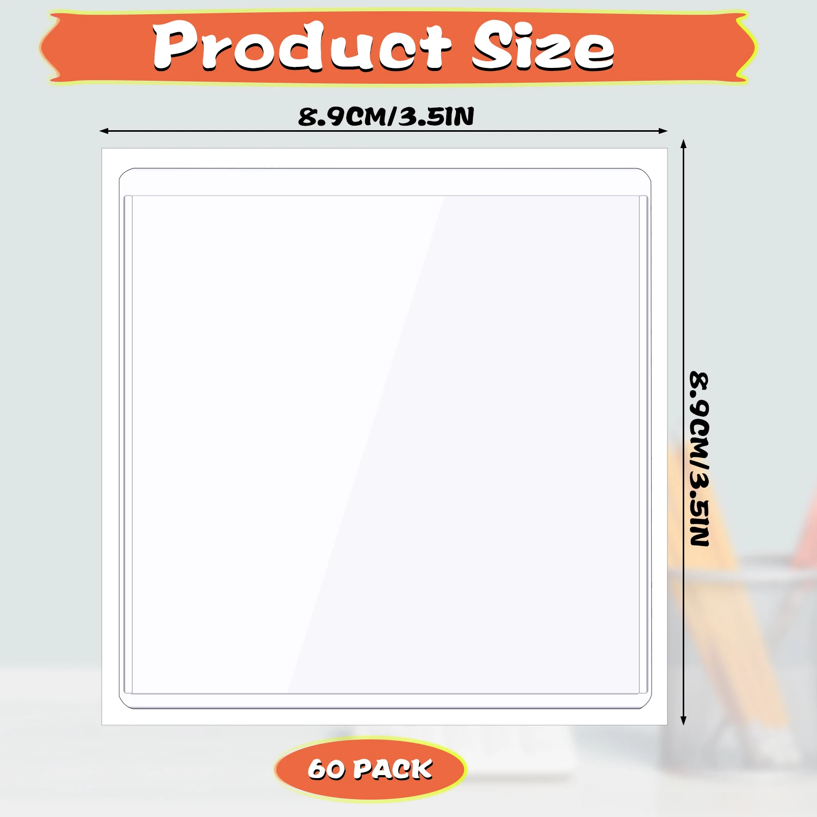 

60 Pack Self Adhesive Display Pockets 3.5 x 3.5 Inch Square Label Pockets Peel and Stick Clear Adhesive Index Card Pockets