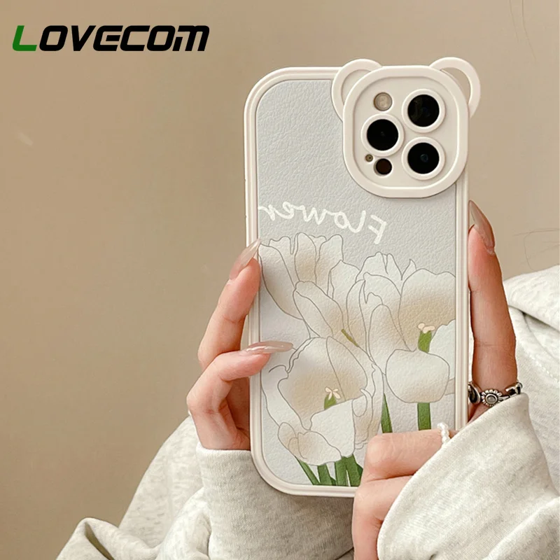 

Защитный чехол для телефона с милым медведем и камерой INS, мягкий кожаный чехол для iPhone 13 Pro Max 11 12 Pro Max X XR XS Max 7 8 Plus