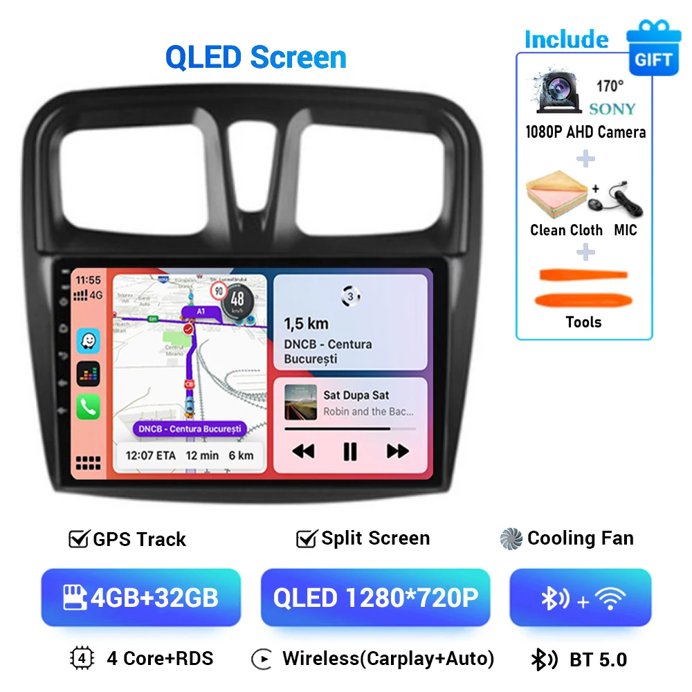 

Автомагнитола Carplay для Renault Logan 2 Sandero 2 2012 - 2016 2017 2018 2019, Android 14, мультимедийный проигрыватель, стерео, GPS, Wi-Fi, DPS