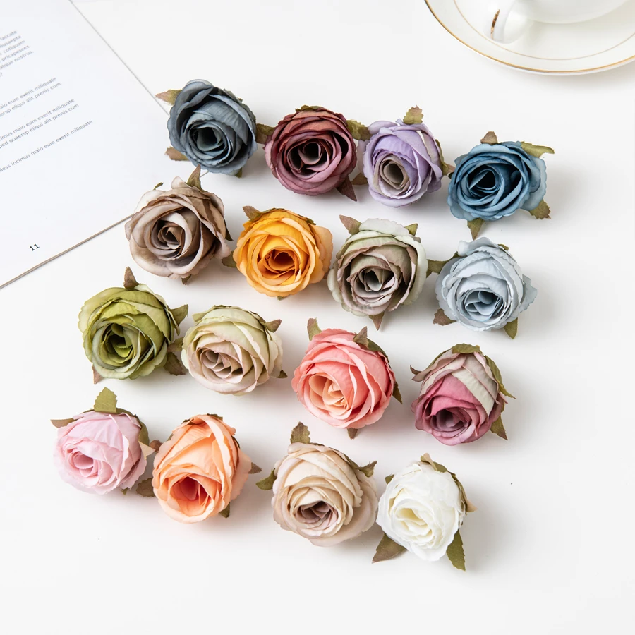 100Pcs Multicolor Artificial Flowers Christmas Decor Wreath for Home Wedding Bridal Accessories Clearance Scrapbooking Silk Rose