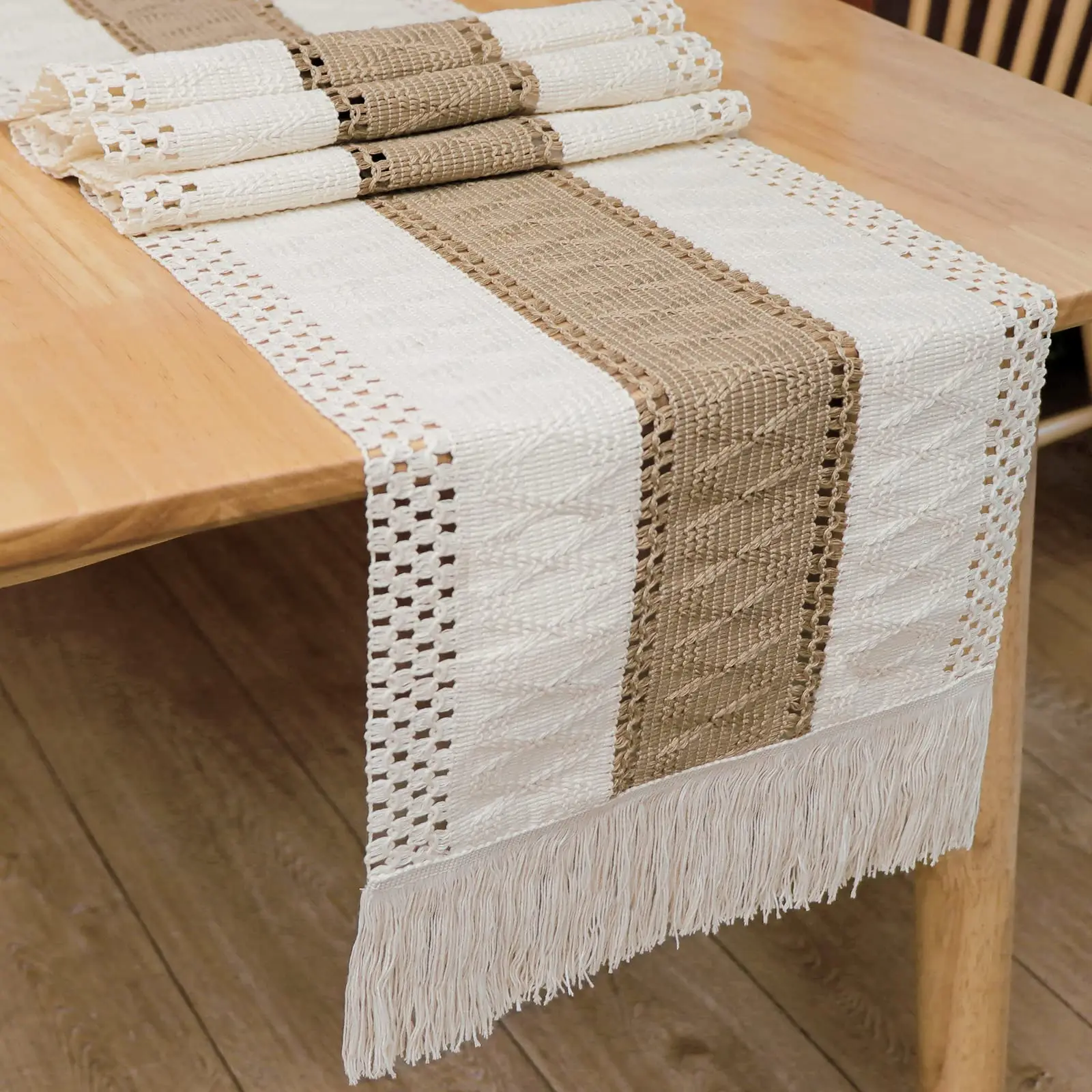 

Jute Table Linen Decorate Tassels Cotton Table Dinner Runner Table Home Europe Splicing Runners Cover For Luxury Boho Decor With