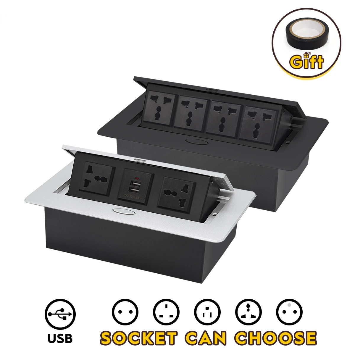 

All Aluminum Panel Universal Standard Hidden Type Table Socket Israel/MX/Colombia Household Kitchen indoor dustproof office desk