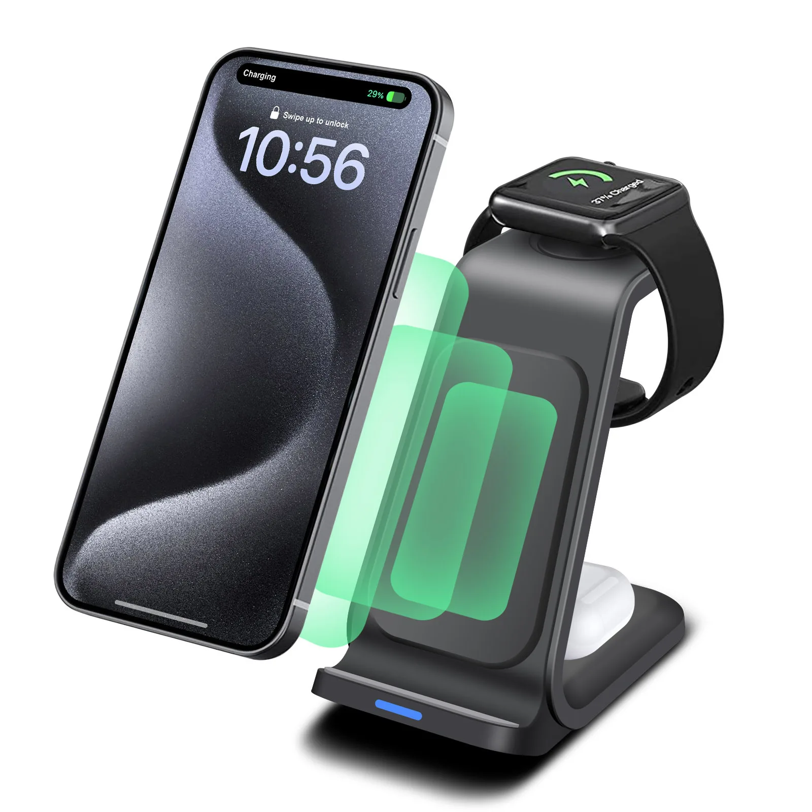Фото Зарядная станция 3 в 1, беспроводное зарядное устройство для iPhone 17 16e 16 15 14 13 12 11 X Pro Max и Apple Watch — беспроводная зарядка №5