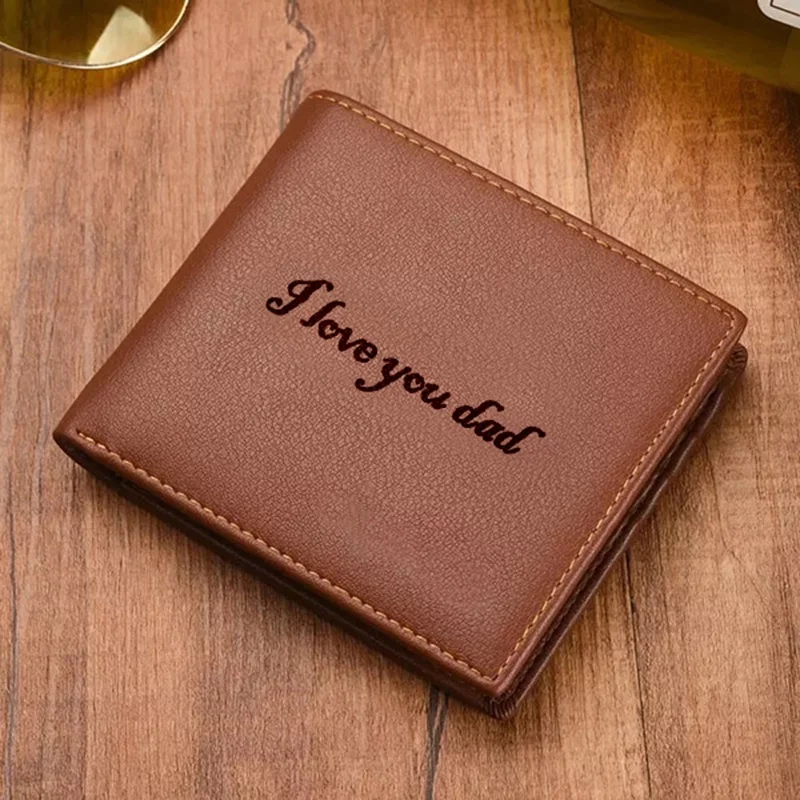 Personalized Double-Sided PU Leather Tri-fold Wallet Men Card Holder Purse Gift for Him Dad Father's Day Birthday Anniversary