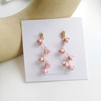 s925 silver needle korean temperament pink girl heart earrings simple flower long earrings ins style ear clip without ear hole