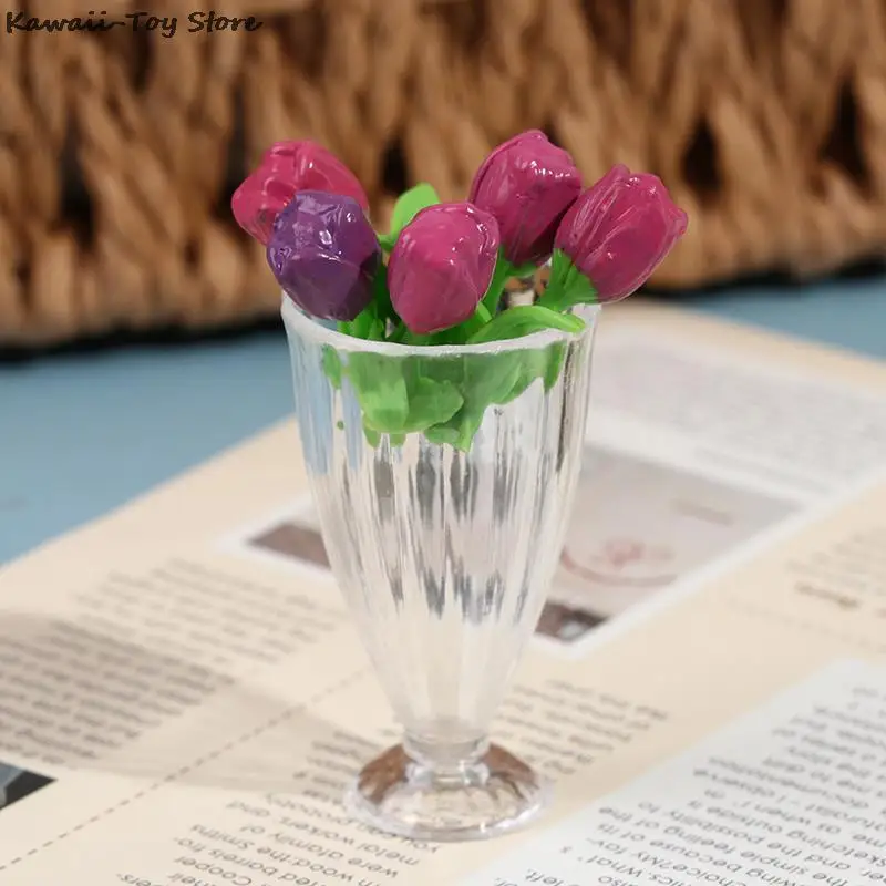 

5Pcs 1/12 Dollhouse Miniature Accessories Mini Resin Red Rose Simulation Flower