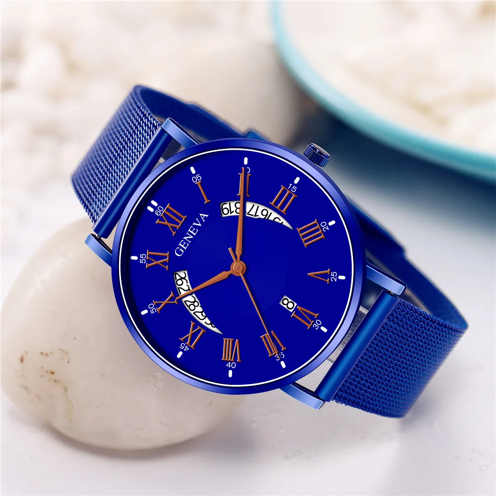 

Creative Men's Mesh Strap Watch With Calendar Roman Scale Casual Quartz Watches Mens 2022 Male Watch Fashion Business Sports
