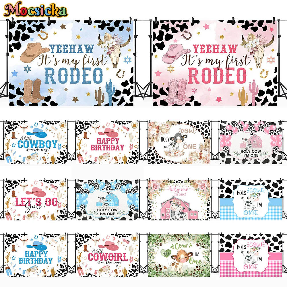 

Mocsicka мой первый Родео ребенок 1-й День рождения фон для фотосъемки Cowgirl Baby Shower фото фон корова торт разбивать вечерние ринку Декор