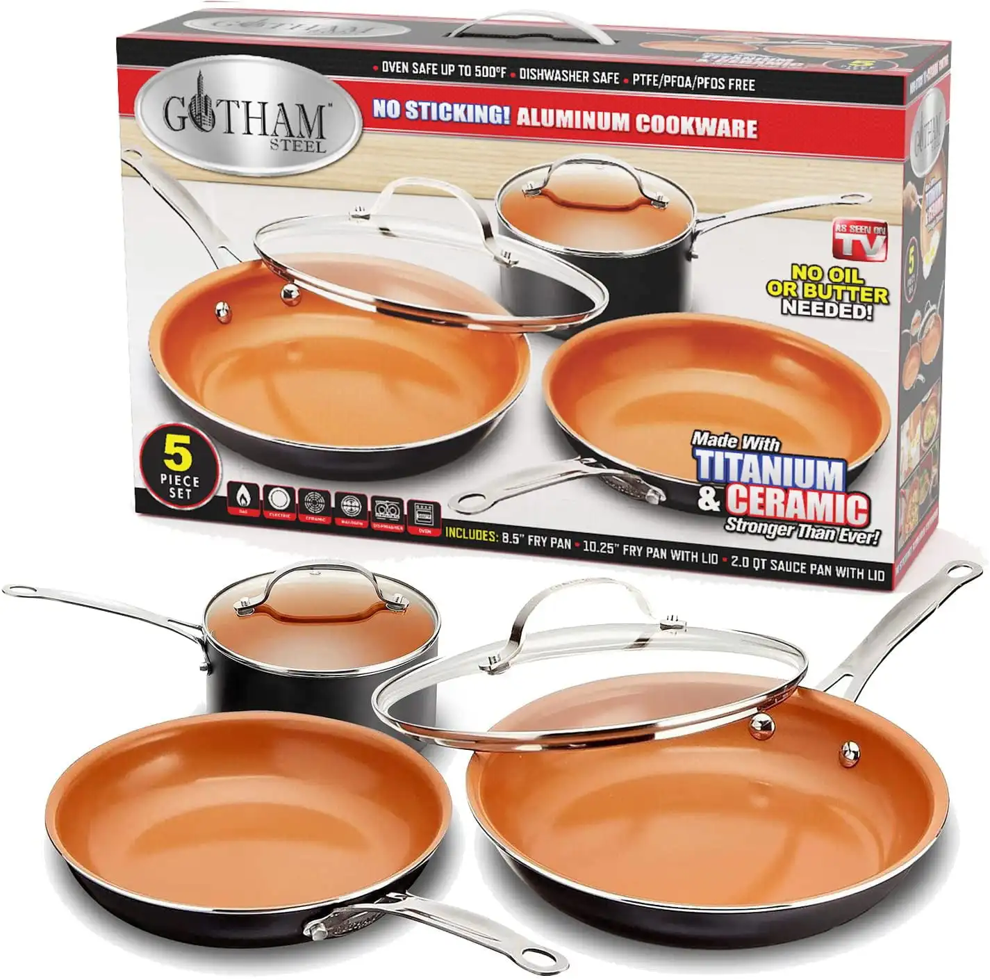 

5 Piece Cookware Set Nonstick Ceramic Pots and Pans Set Cookware
