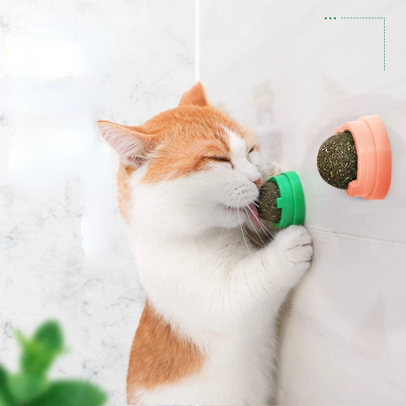 

Cat Toy Natural Catnip Wall Stick-on Ball Toy Treats Healthy Removes Hair Ball Cleaning Teeth Licking Chewing Toy