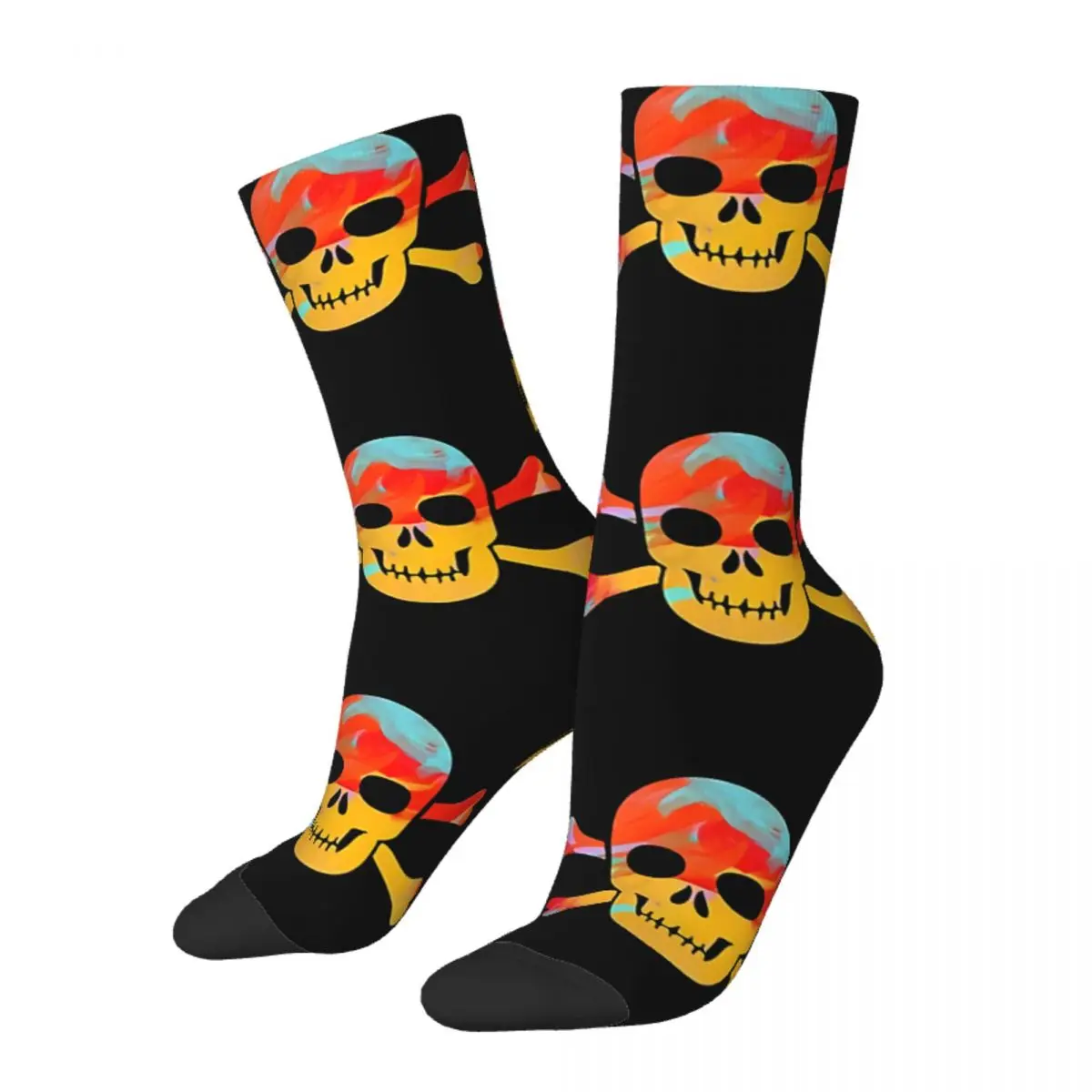 

Funny Crazy Sock for Men Skull Symbol Hip Hop Vintage Pirate Flag Seamless Pattern Printed Boys Crew Sock Novelty Gift