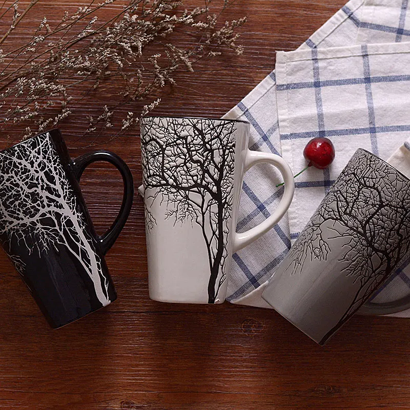 

Unique Creative Simple Impression Tree Ceramic Large Office Couple Coffee Mug