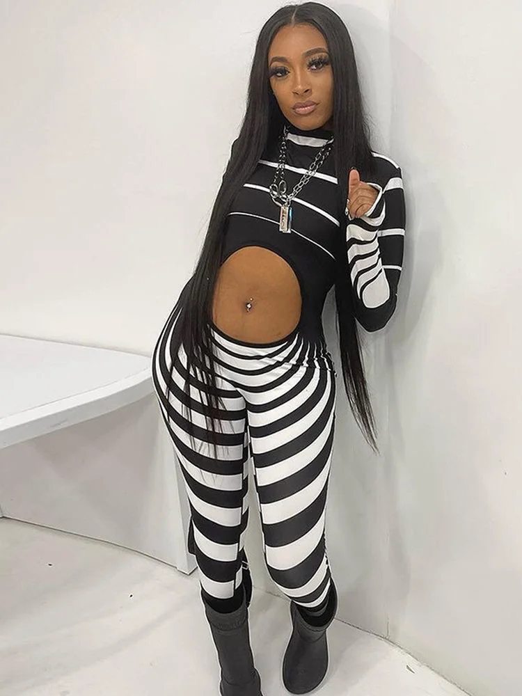 Комбинезон женский с длинным рукавом пикантный облегающий вечерний боди в