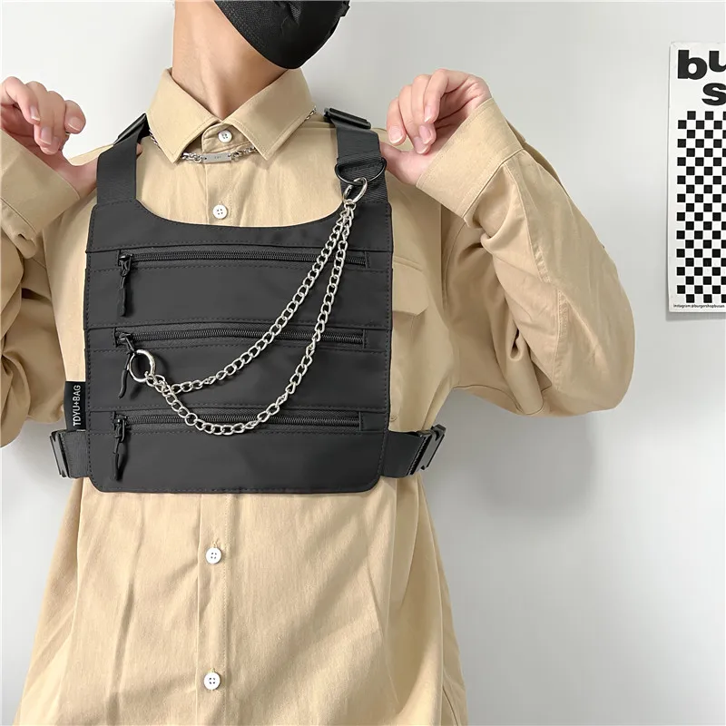 

Street Bags Men Packs For Chest Rig Chest Hip-hop Boy Canvas Vest Men Functional Bag Tactical Fashion Male Tactical Bag Young