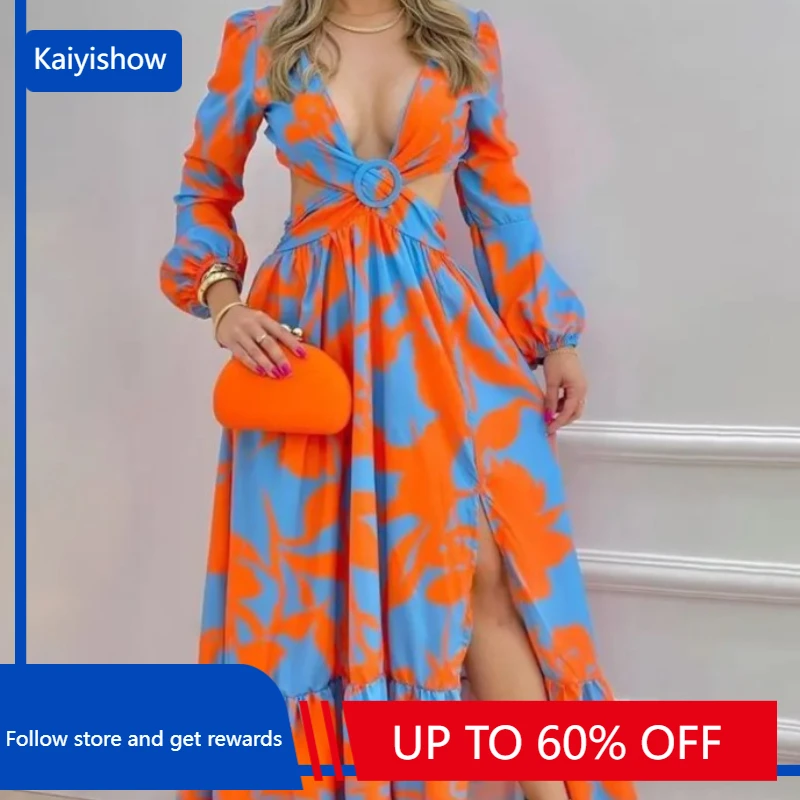 

2023 African Dresses for Women Summer Long Maxi Dress V-neck Sexy Fashion Print Short Sleeve Dress Africa Clothing
