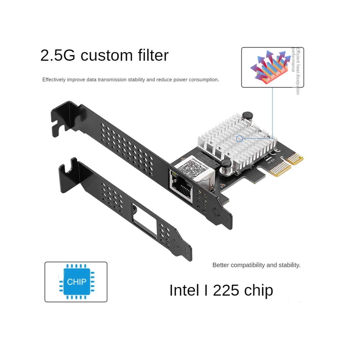 

2.5G Single Port Gigabit LAN Card Power Port 2500M Desktop Server Gaming Gaming LAN Card IO-PCE225-GLAN
