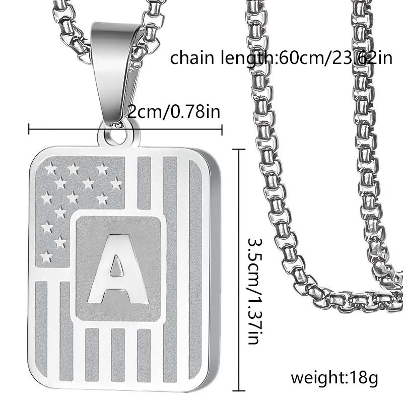 Ожерелье с квадратным кулоном американским флагом и 26 буквами для мужчин женщин