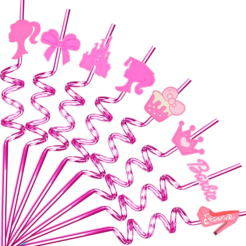 

8Pcs Cute Barbiee Princess Straw Food Grade Material Reusable Straw Kids Birthday Party Bar Drink Plastic Straw Plastic Rietjes