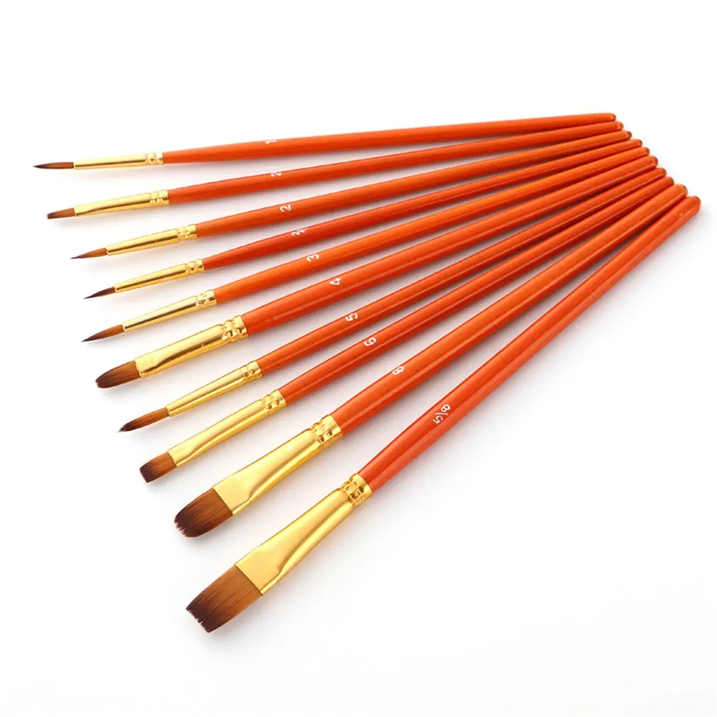 

10Pcs/Set Watercolor Gouache Paint Brushes Different Shape Round Pointed Tip Nylon Hair Painting Brush Set Art Supplies no box