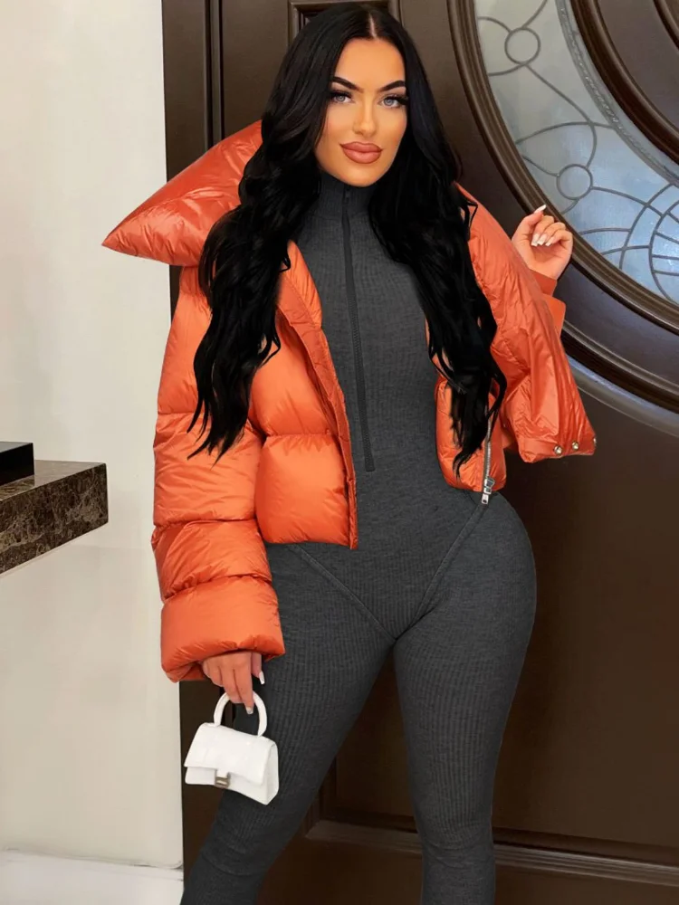 

Fashion Scarf Collar Short Parkas for Women Winter Warm Thicken Jackets Coats 2022 Lady Orange Casual Jackets Famale Outerwear