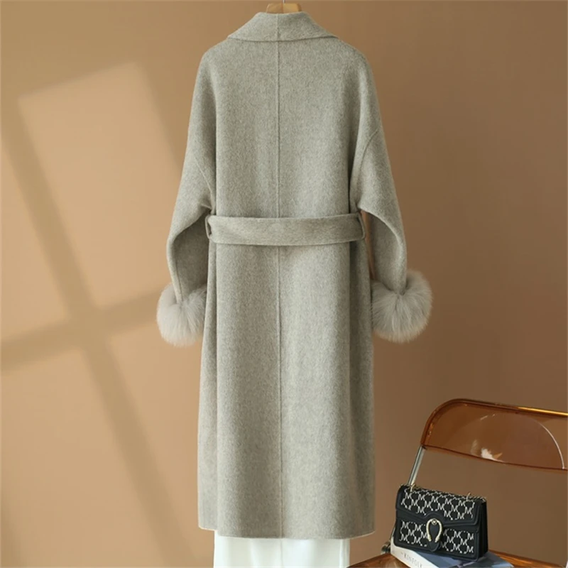 Новинка 2024 осенне-зимнее двухстороннее пальто из натуральной шерсти Женское