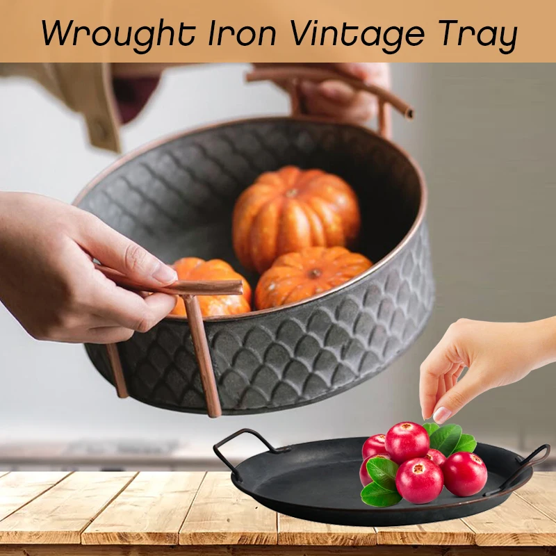 Поднос ручной работы из кованого металла в стиле ретро для хранения еды чая хлеба